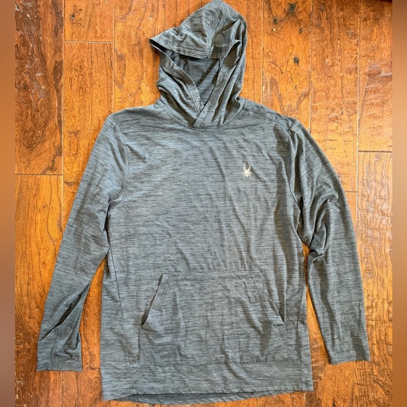 Spyder Men's Pro Web Black Heather Performance Hoodie Pockets L - Picture 6 of 8